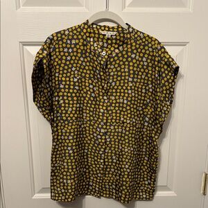 CAbi Yellow and Grey Polka Dot Blouse